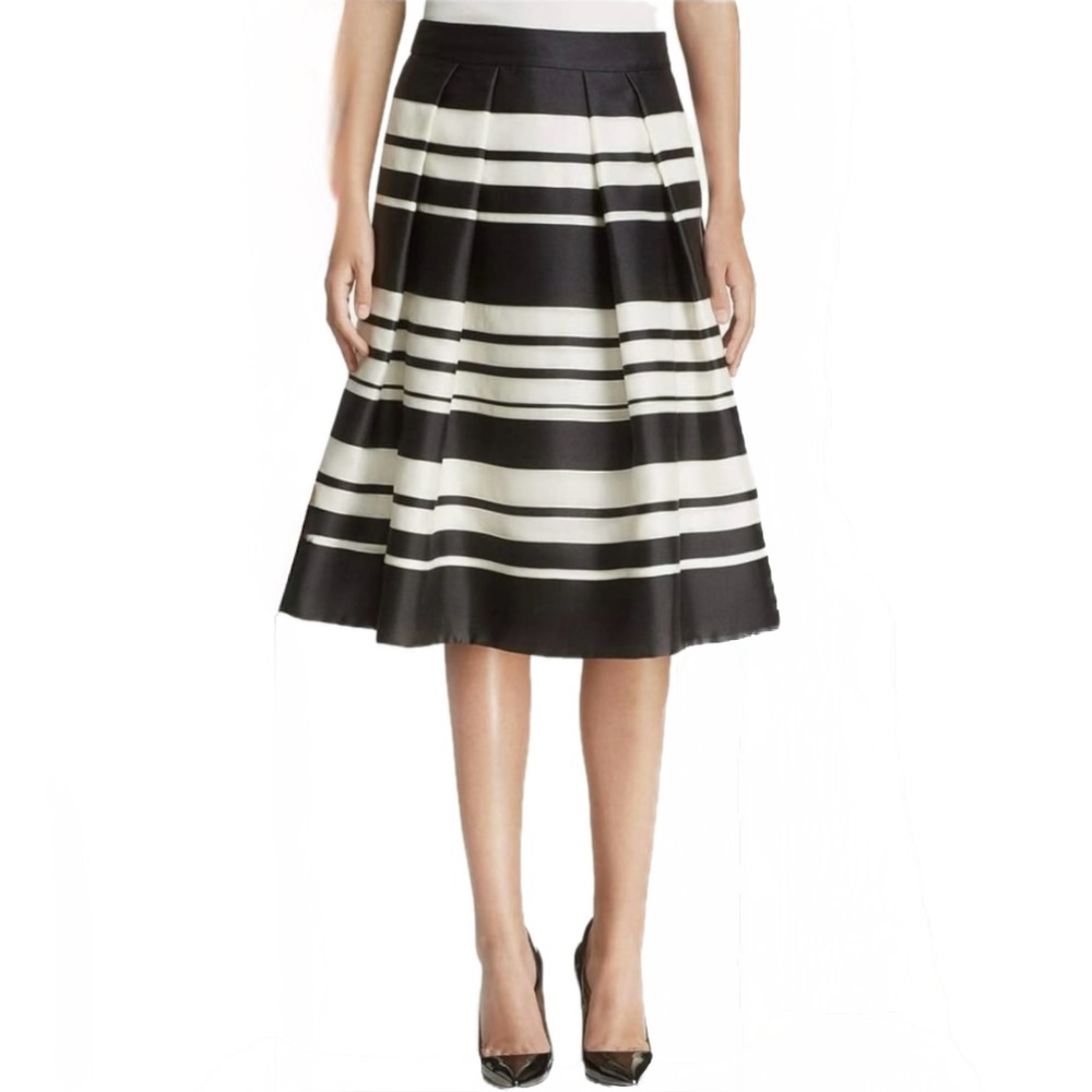 Kate Spade New York Cape Stripe Organza A-Line Midi Skirt Black Ivory Size 2